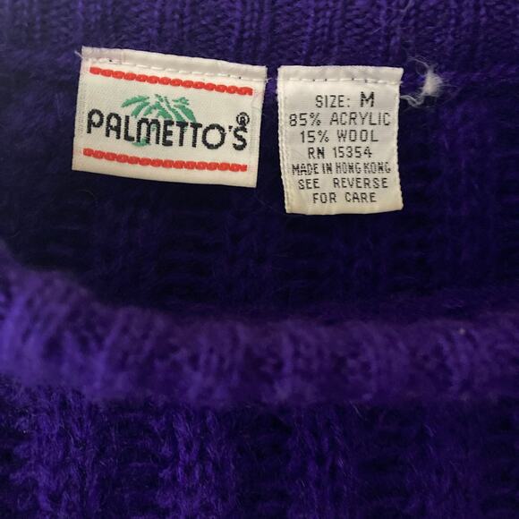 Vintage Palmettos Sweater Womens Medium Wool Blend Pullover Purple - Picture 5 of 10
